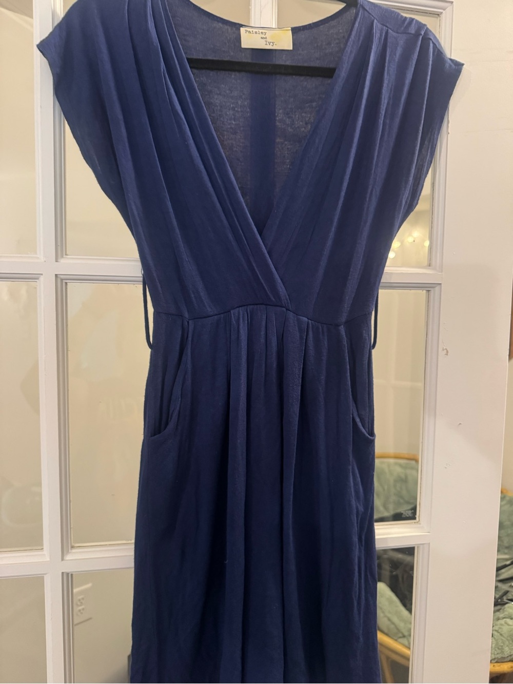 Deep Blue Wrap Midi Dress with Pockets